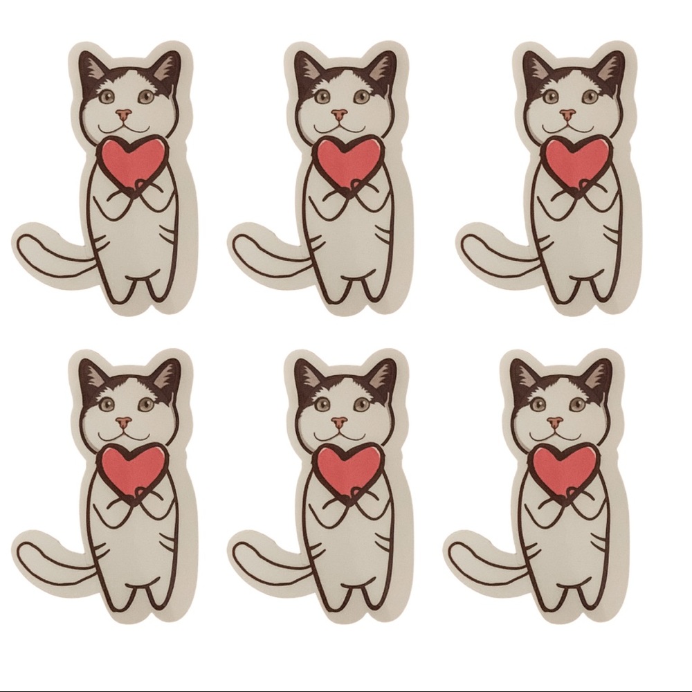 6 Love My Kitty Valentine Stickers‎